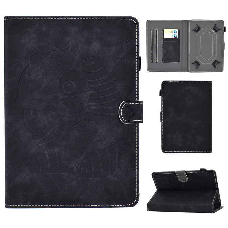 

For 10 inch Embossing Sewing Thread Horizontal Painted Flat Leather Case with Pen Cover & Anti Skid Strip & Card Slot & Holder(Black)