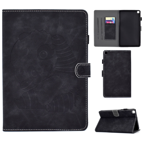 

For Galaxy Tab A 8.0 (2019) T290 Embossing Sewing Thread Horizontal Painted Flat Leather Case with Pen Cover & Anti Skid Strip & Card Slot & Holder(Black)