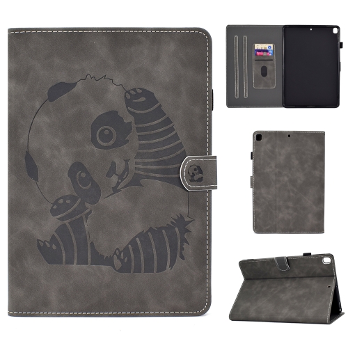 

For iPad Pro 10.5 inch Embossing Panda Sewing Thread Horizontal Painted Flat Leather Case with Sleep Function & Pen Cover & Anti Skid Strip & Card Slot & Holder(Gray)