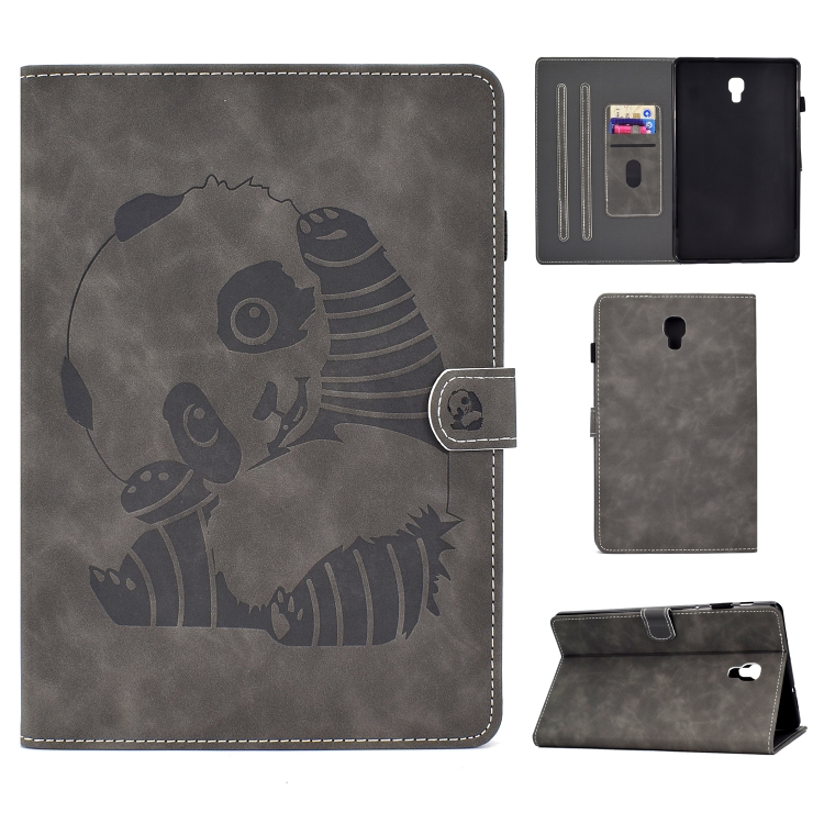 

Embossing Sewing Thread Horizontal Painted Flat Leather Case with Sleep Function & Pen Cover & Anti Skid Strip & Card Slot & Holder(Gray)