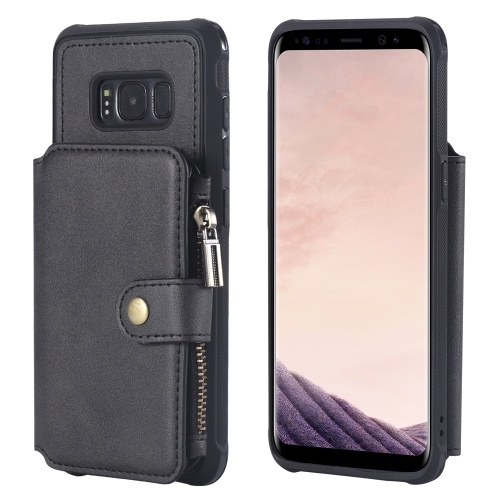 

For Galaxy S8 Zipper Shockproof Protective Case with Card Slots & Bracket & Photo Holder & Wallet Function(Black)