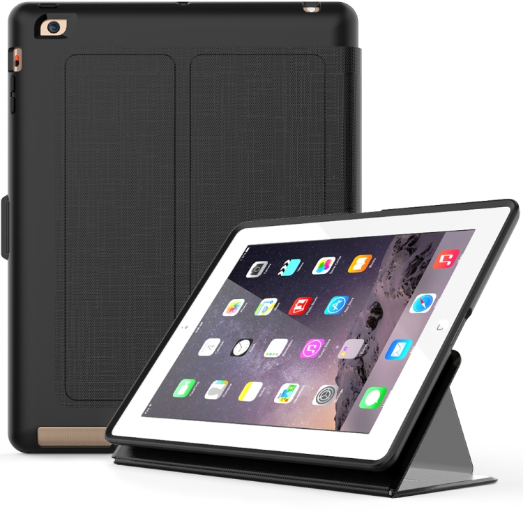 

For iPad 2 / 3 / 4 PC + TPU Silk Texture Horizontal Flip Smart Covers with Holder(Black)