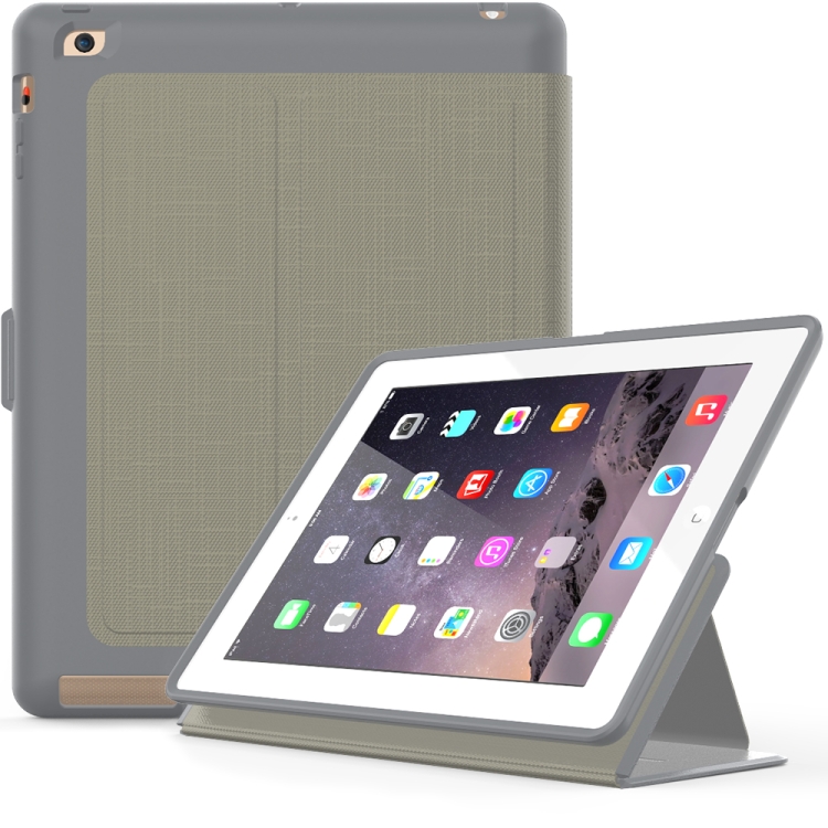 

For iPad 2 / 3 / 4 PC + TPU Silk Texture Horizontal Flip Smart Covers with Holder(Khaki)
