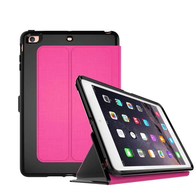 

For iPad mini 1/ 2 / 3 PC + TPU Silk Texture Horizontal Flip Smart Covers with Holder(Rose Red)