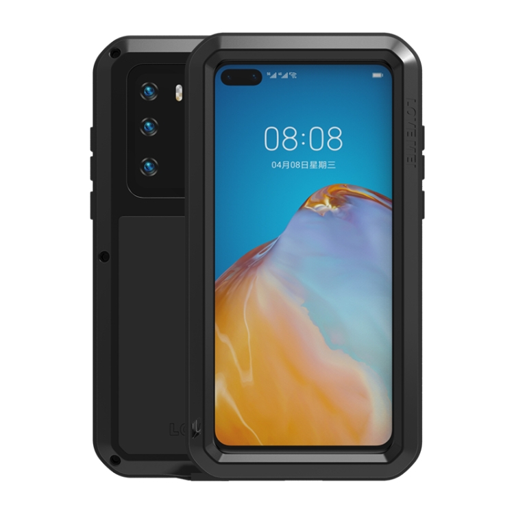 

For Huawei P40 LOVE MEI Metal Shockproof Waterproof Dustproof Protective Case(Black)