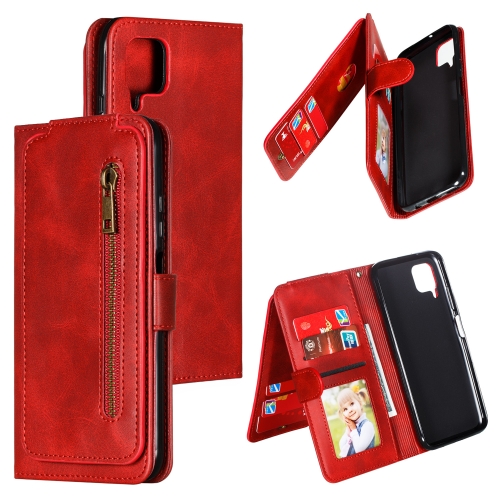 

For Huawei P40 Lite Nine Card Zipper Bag Horizontal Flip Leather Case With Holder & Card Slots & Photo Frame & Wallet(Red)