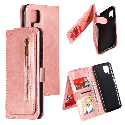 

For Huawei P40 Lite Nine Card Zipper Bag Horizontal Flip Leather Case With Holder & Card Slots & Photo Frame & Wallet(Rose Gold)