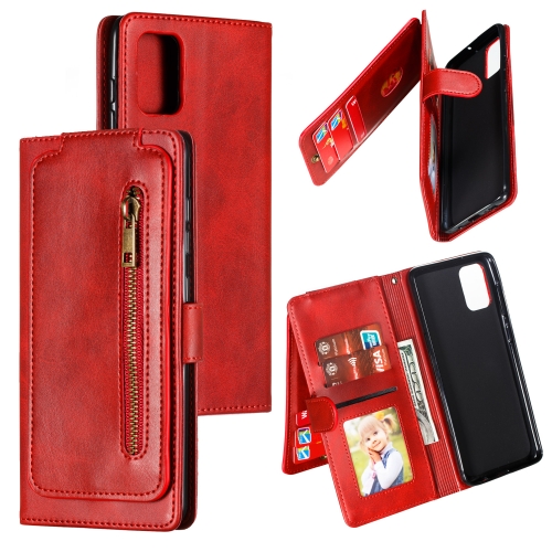 

For Galaxy A71 Nine Card Zipper Bag Horizontal Flip Leather Case With Holder & Card Slots & Photo Frame & Wallet(Red)