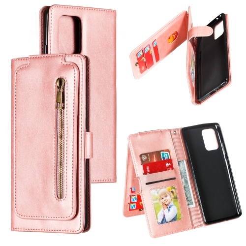 

For Galaxy A91 Nine Card Zipper Bag Horizontal Flip Leather Case With Holder & Card Slots & Photo Frame & Wallet(Rose Gold)