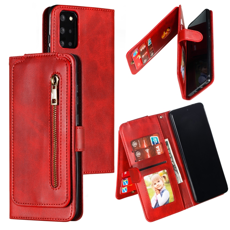 

For Galaxy S20+ Nine Card Zipper Bag Horizontal Flip Leather Case With Holder & Card Slots & Photo Frame & Wallet(Red)