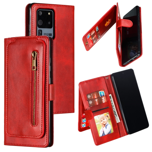 

For Galaxy S20 Ultra Nine Card Zipper Bag Horizontal Flip Leather Case With Holder & Card Slots & Photo Frame & Wallet(Red)