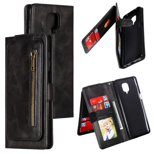 

For Xiaomi Redmi Note 9 Pro Nine Card Zipper Bag Horizontal Flip Leather Case With Holder & Card Slots & Photo Frame & Wallet(Black)