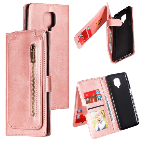 

For Xiaomi Redmi Note 9 Pro Nine Card Zipper Bag Horizontal Flip Leather Case With Holder & Card Slots & Photo Frame & Wallet(Rose Gold)