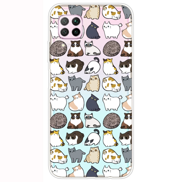 

For Huawei P40 Lite Shockproof Painted Transparent TPU Protective Case(MIni Cats)