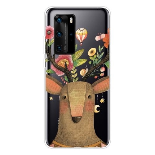 

For Huawei P40 Pro Shockproof Painted Transparent TPU Protective Case(Flower Deer)