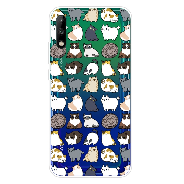 

For Huawei Enjoy 10 Shockproof Painted Transparent TPU Protective Case(MIni Cats)