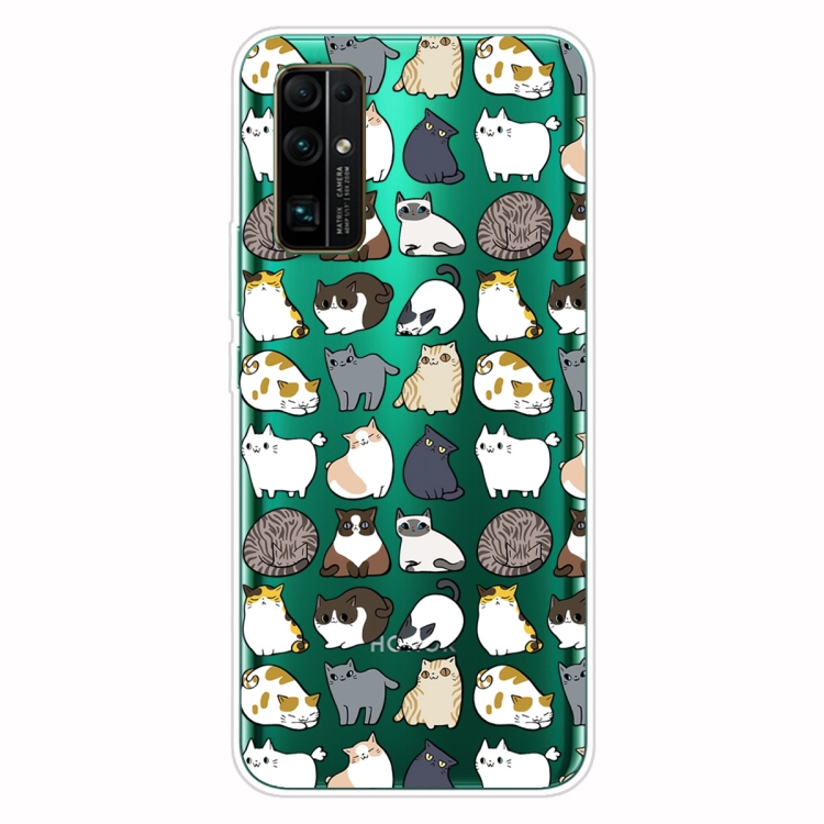

For Huawei Honor 30 Shockproof Painted Transparent TPU Protective Case(MIni Cats)
