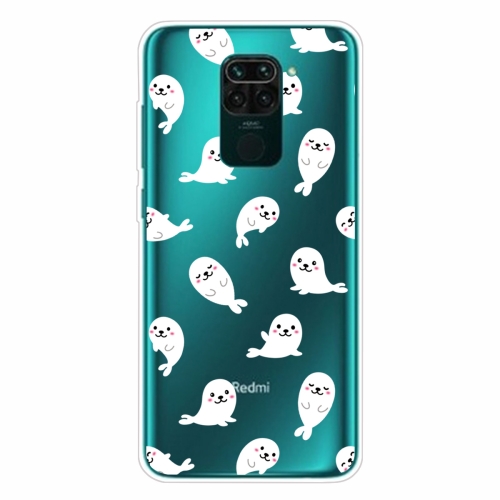 

For Xiaomi Redmi Note 9 Shockproof Painted Transparent TPU Protective Case(White Sea Lion)