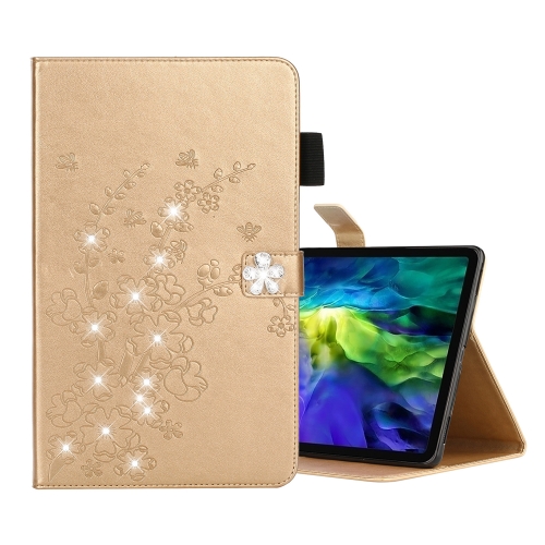 

For iPad Pro 11 (2020) Diamond Encrusted Plum Blossom Embossing Pattern Horizontal Flip Leather Case with Holder & Card Slot(Gold)