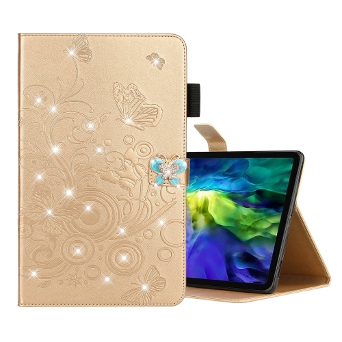 

For iPad Pro 11 (2020) Diamond Encrusted Butterflies Embossing Pattern Horizontal Flip Leather Case with Holder & Card Slot(Gold)