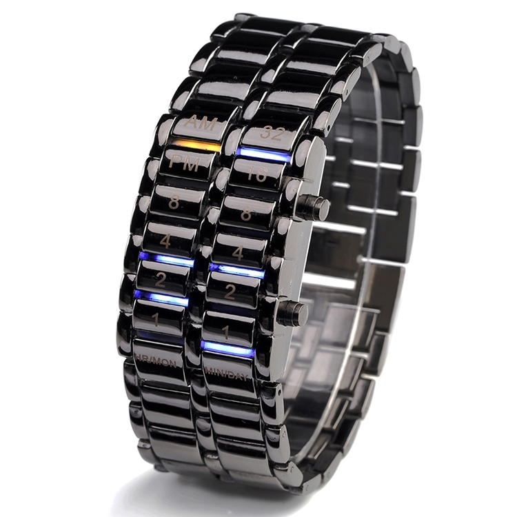 

addies MY-1346 Binary LED Digital Display Couple Watch Lava Bracelet Watch for Women(Black)