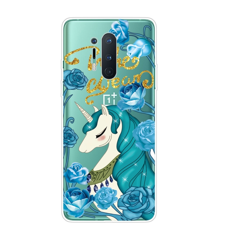 

For OnePlus 8 Pro Shockproof Painted Transparent TPU Protective Case(Blue Flower Unicorn)