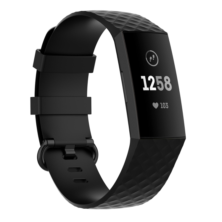 

22mm Silver Color Buckle TPU Wrist Strap Watch Band for Fitbit Charge 4 / Charge 3 / Charge 3 SE(Black)