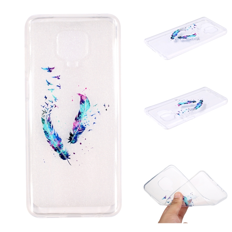 

For Xiaomi Redmi Note 9 Pro Coloured Drawing Pattern Transparent TPU Case(Feather)