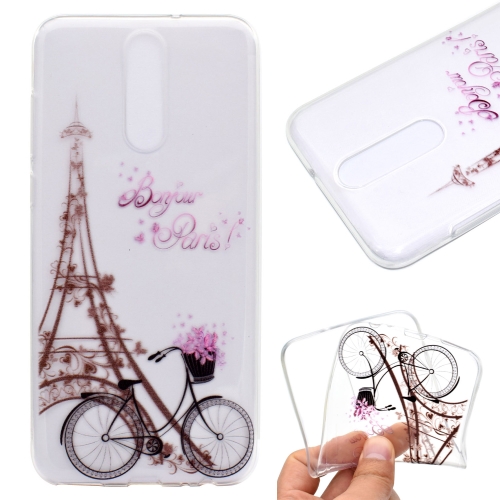 

For OnePlus 8 Coloured Drawing Pattern Transparent TPU Case(Tower and Bicyle)