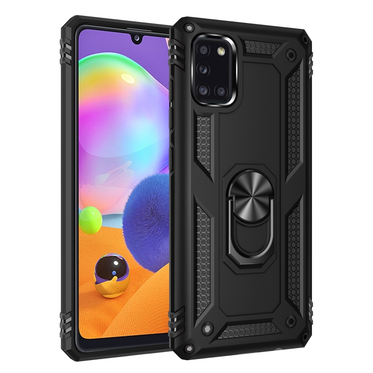 

For Galaxy A31 Shockproof TPU + PC Protective Case with 360 Degree Rotating Holder(Black)