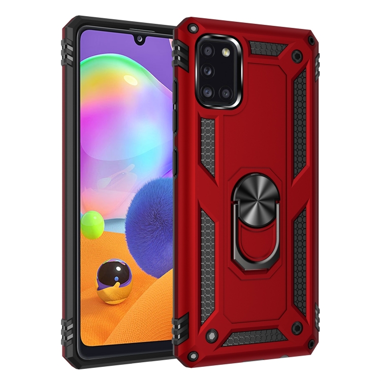 

For Galaxy A31 Shockproof TPU + PC Protective Case with 360 Degree Rotating Holder(Red)