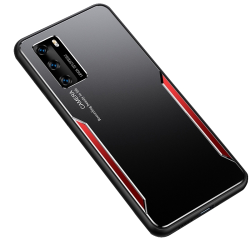 

For Huawei P40 Blade Series TPU Frame + Titanium Alloy Sand Blasting Technology Backplane + Color Aluminum Alloy Decorative Edge Mobile Phone Protective Shell(Black + Red)