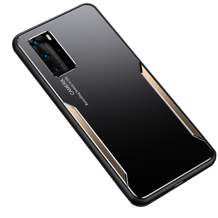 

For Huawei P40 Pro Blade Series TPU Frame + Titanium Alloy Sand Blasting Technology Backplane + Color Aluminum Alloy Decorative Edge Mobile Phone Protective Shell(Black + Gold)