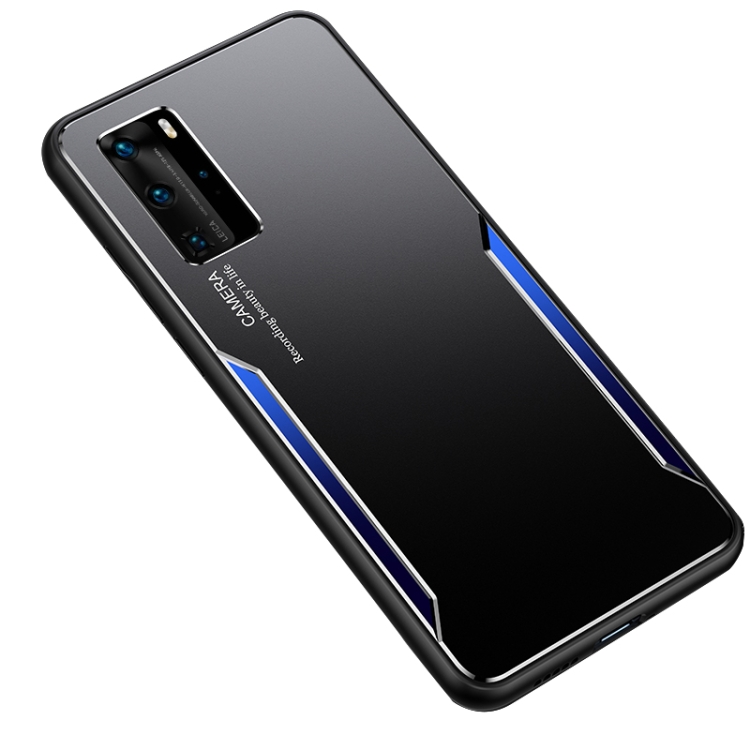 

For Huawei P40 Pro Blade Series TPU Frame + Titanium Alloy Sand Blasting Technology Backplane + Color Aluminum Alloy Decorative Edge Mobile Phone Protective Shell(Black + Blue)