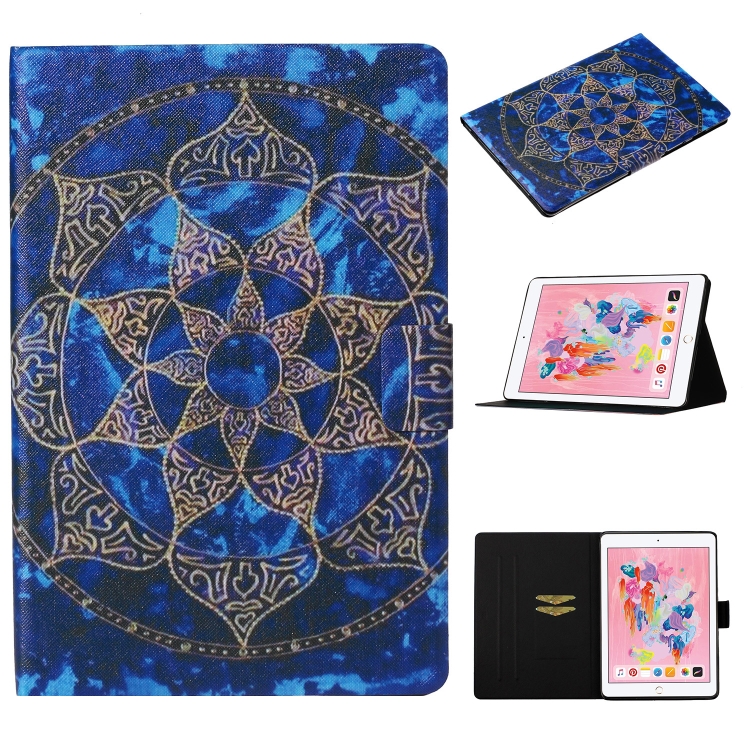 

For iPad 9.7 (2018) & (2017) Coloured Drawing Pattern Horizontal Flip Leather Case with Holder & Card Slot & Sleep / Wake-up Function(Blue Mandala)