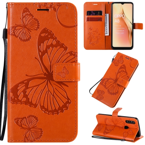 

For OPPO A8 / A31 (2020) 3D Butterflies Embossing Pattern Horizontal Flip Leather Case with Holder & Card Slot & Wallet & Lanyard(Orange)