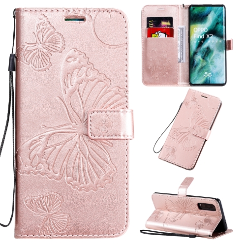 

For OPPO Find X2 3D Butterflies Embossing Pattern Horizontal Flip Leather Case with Holder & Card Slot & Wallet & Lanyard(Rose Gold)