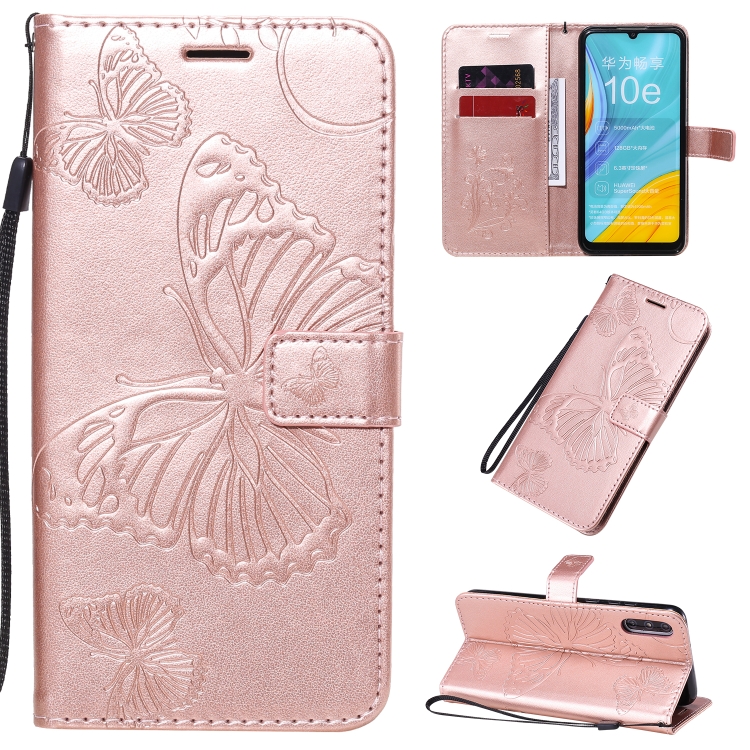 

For Huawei Enjoy 10e 3D Butterflies Embossing Pattern Horizontal Flip Leather Case with Holder & Card Slot & Wallet & Lanyard(Rose Gold)