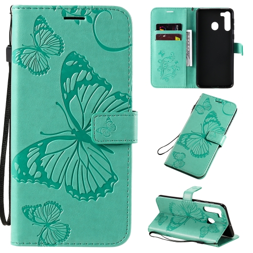 

For Galaxy A21 3D Butterflies Embossing Pattern Horizontal Flip Leather Case with Holder & Card Slot & Wallet & Lanyard(Green)