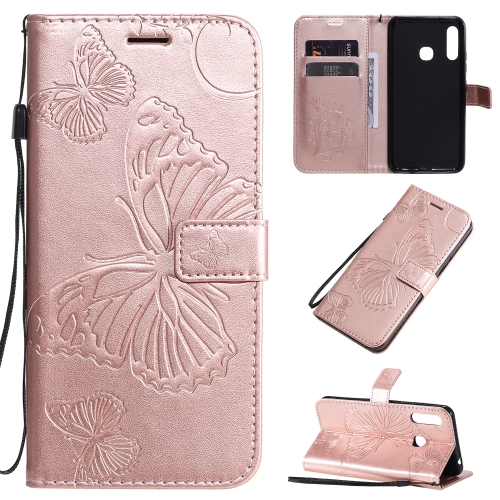 

For Galaxy A21 3D Butterflies Embossing Pattern Horizontal Flip Leather Case with Holder & Card Slot & Wallet & Lanyard(Rose Gold)