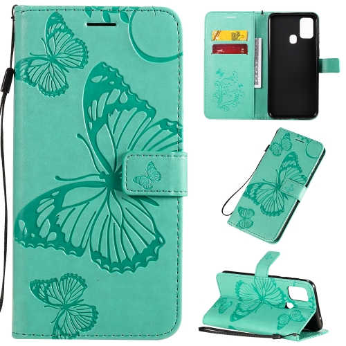 

For Galaxy M31 3D Butterflies Embossing Pattern Horizontal Flip Leather Case with Holder & Card Slot & Wallet & Lanyard(Green)