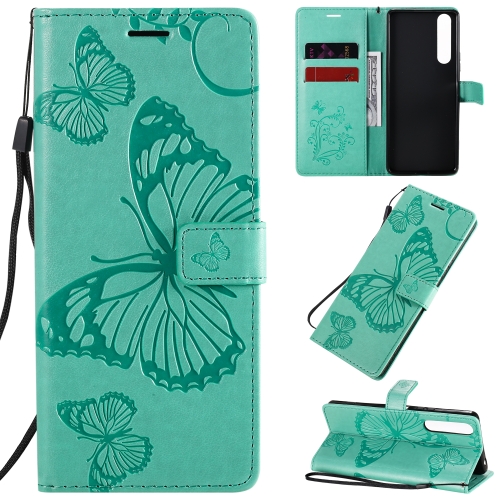 

For Sony Xperia 1 II 3D Butterflies Embossing Pattern Horizontal Flip Leather Case with Holder & Card Slot & Wallet & Lanyard(Green)