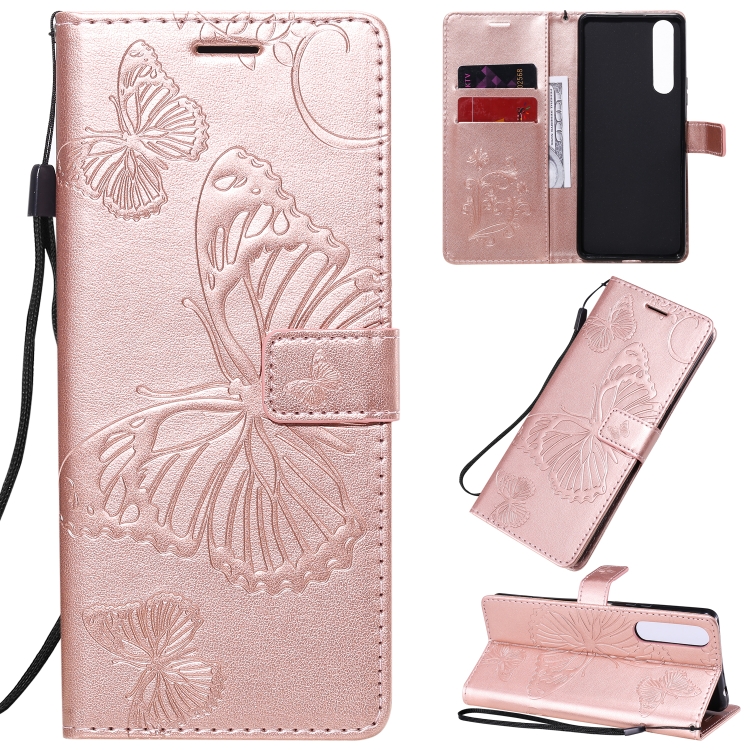 

For Sony Xperia 1 II 3D Butterflies Embossing Pattern Horizontal Flip Leather Case with Holder & Card Slot & Wallet & Lanyard(Rose Gold)