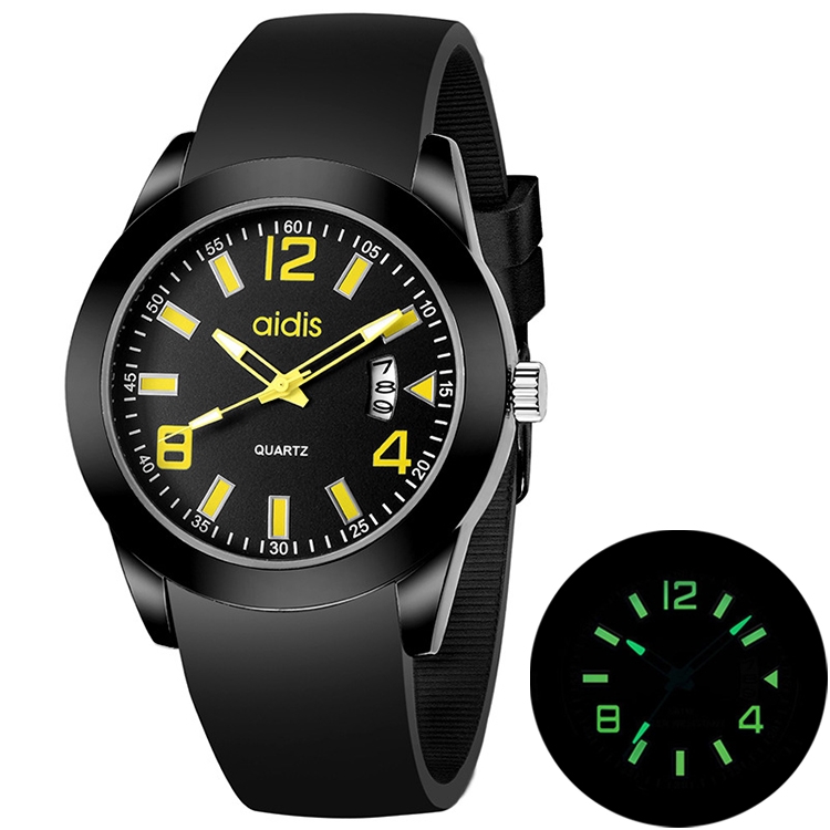 

addies MY-1601 Luminous Version Silicone Watchstrap Quartz Watch, Support Calendar, Size:L(Yellow)