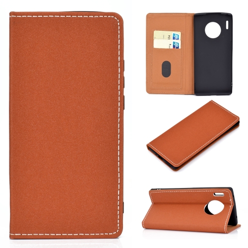 

For Huawei Mate 30 Pro Solid Color Frosted Magnetic Horizontal Flip Leather Case with Card Slots & Holder(Brown)