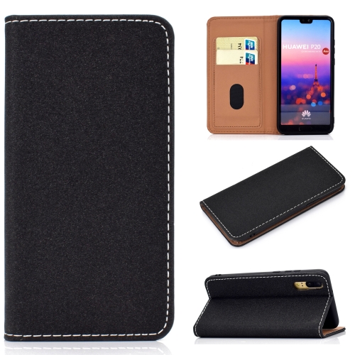 

For Huawei P20 Lite Solid Color Frosted Magnetic Horizontal Flip Leather Case with Card Slots & Holder(Black)