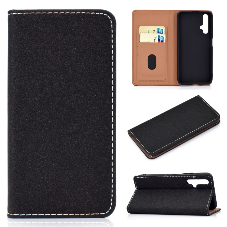 

For Huawei Honor 20 Pro Solid Color Frosted Magnetic Horizontal Flip Leather Case with Card Slots & Holder(Black)