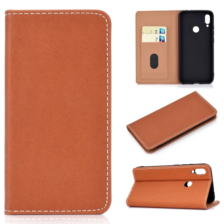 

For Huawei P Smart Z Solid Color Frosted Magnetic Horizontal Flip Leather Case with Card Slots & Holder(Brown)