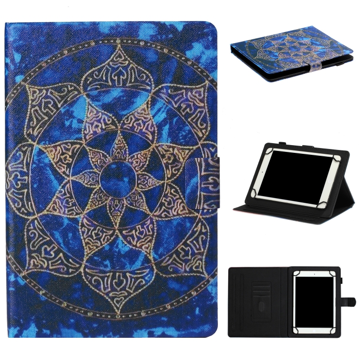 

For 10 inch Tablet PC Universal Coloured Drawing Pattern Horizontal Flip Leather Case with Holder & Card Slot(Blue Mandala)