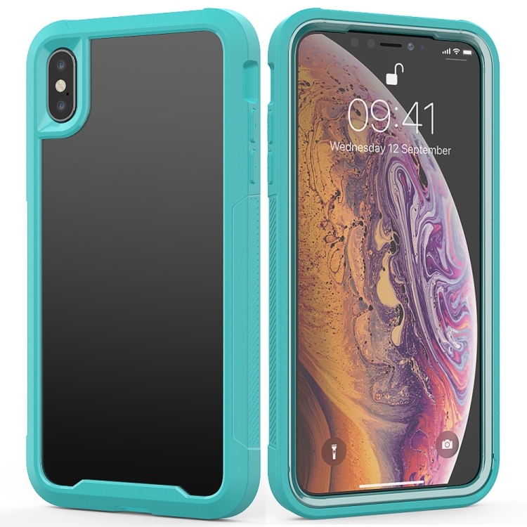 

For iPhone XS / X Transparent Series Frame TPU + PC Dust-proof Scratch-proof Drop-proof Protective Case(Light Blue)